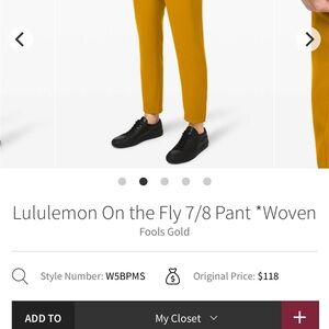 Lululemon On the Fly 7/8 Pant *Woven Size 2 Fools Gold